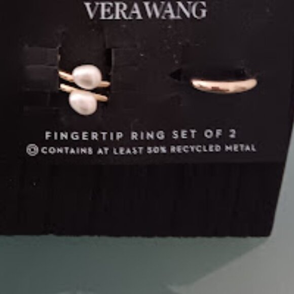 VERA WANG 2pc SET Mod/Contemporary Gold White Pearl Fingertip Ring Set**NEW! - Picture 6 of 6